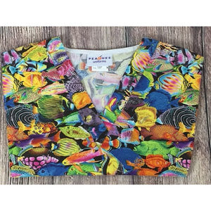 Tropical Fish V-Neck Vet Tech Medical Scrub Top S
